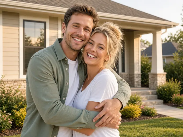 Couple outside a house after a fast cash sale