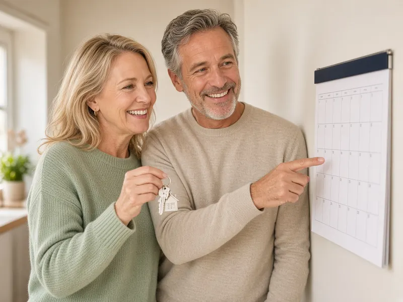Homeowners holding keys and choosing a closing date